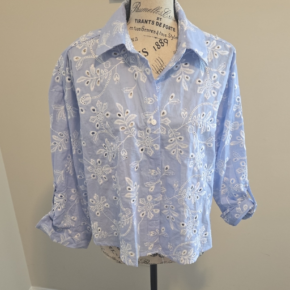 Light Blue Embroidered Button-Down Shirt